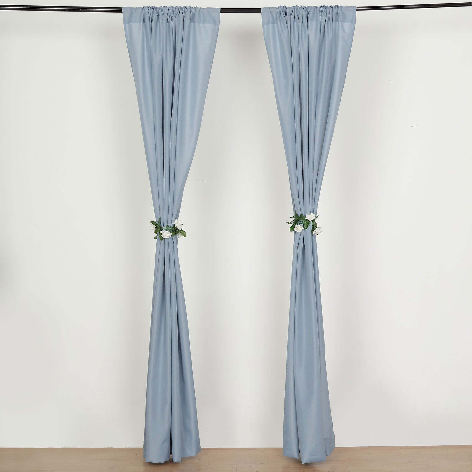 2 Pack Dusty Blue Polyester Event Curtain Drapes, 10ftx8ft Backdrop Event Panels With Rod Pockets 130 GSM - Bell Racket Store