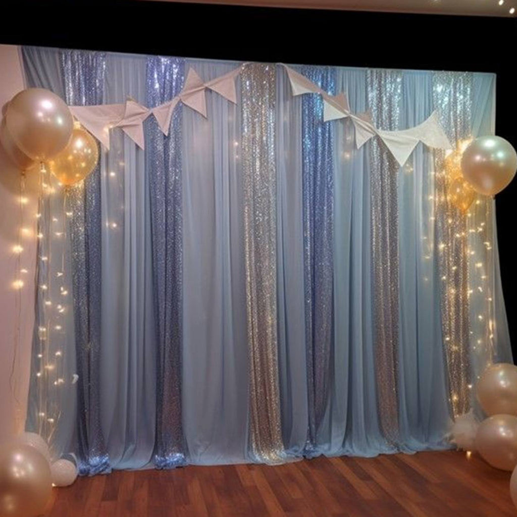 2 Pack Dusty Blue Sequin Event Curtain Drapes with Rod Pockets, Seamless Backdrop Event Panels - 8ftx2ft - Bell Racket Store