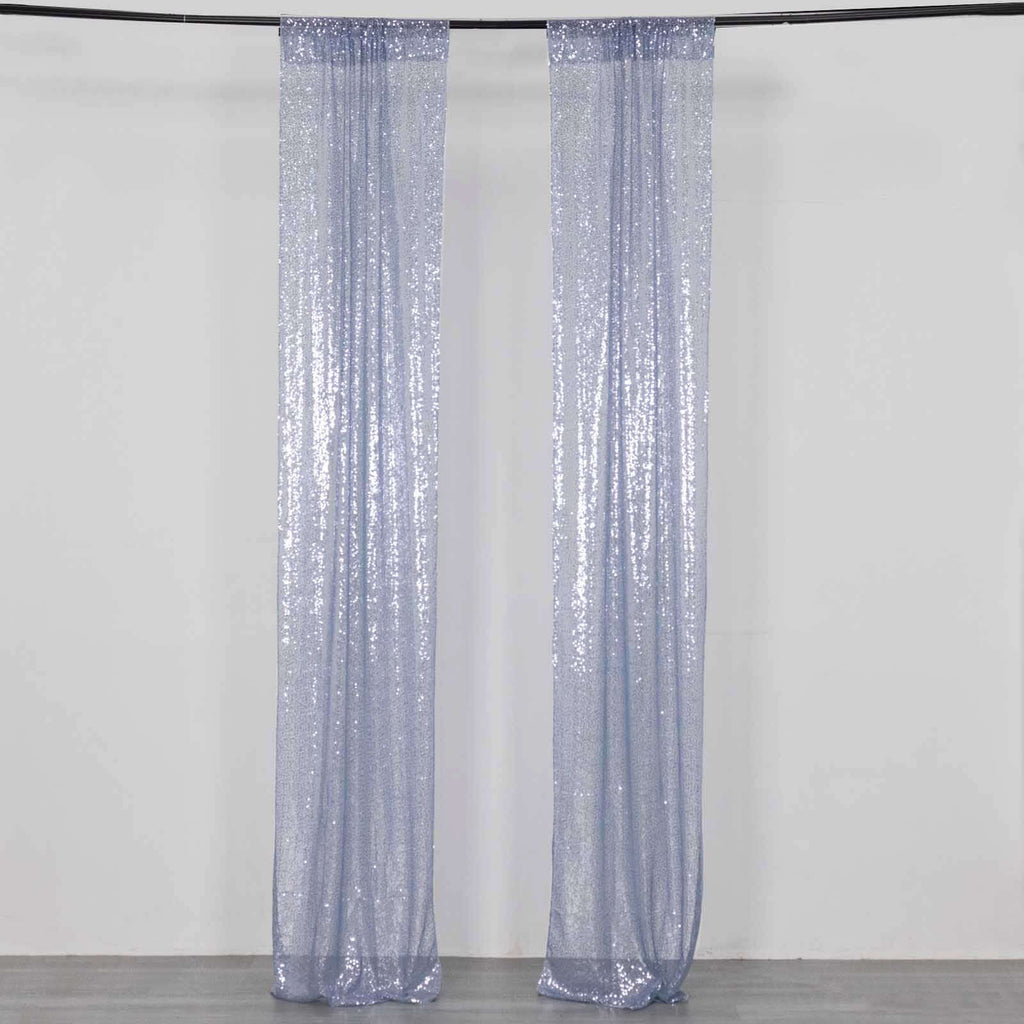 2 Pack Dusty Blue Sequin Event Curtain Drapes with Rod Pockets, Seamless Backdrop Event Panels - 8ftx2ft - Bell Racket Store