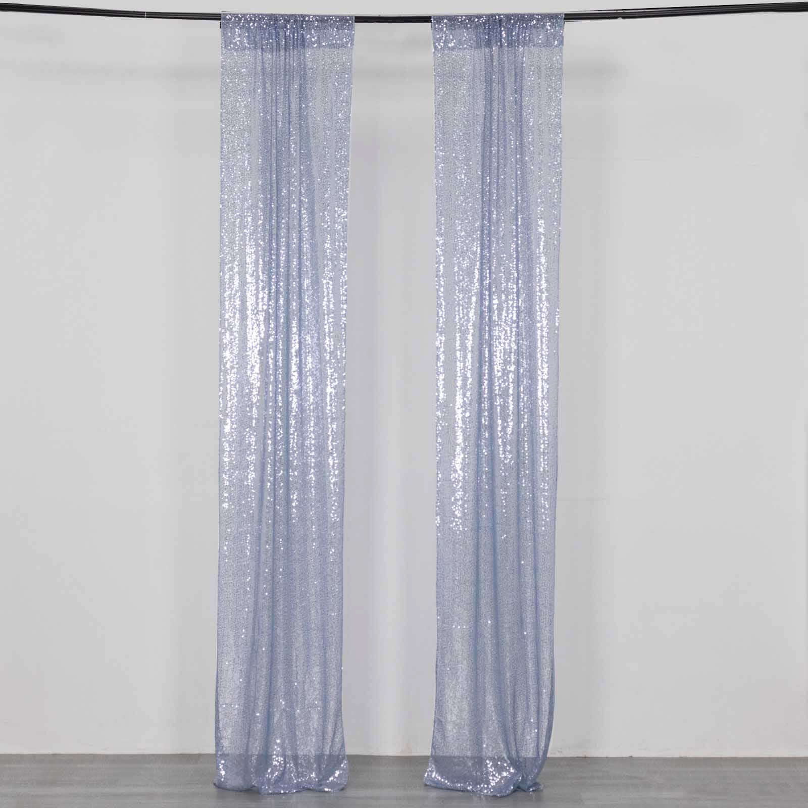 2 Pack Dusty Blue Sequin Event Curtain Drapes with Rod Pockets, Seamless Backdrop Event Panels - 8ftx2ft - Bell Racket Store