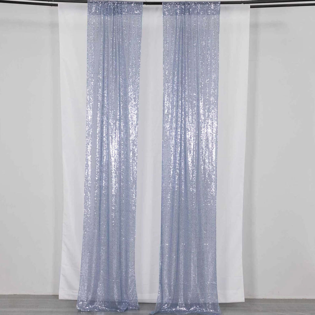 2 Pack Dusty Blue Sequin Event Curtain Drapes with Rod Pockets, Seamless Backdrop Event Panels - 8ftx2ft - Bell Racket Store