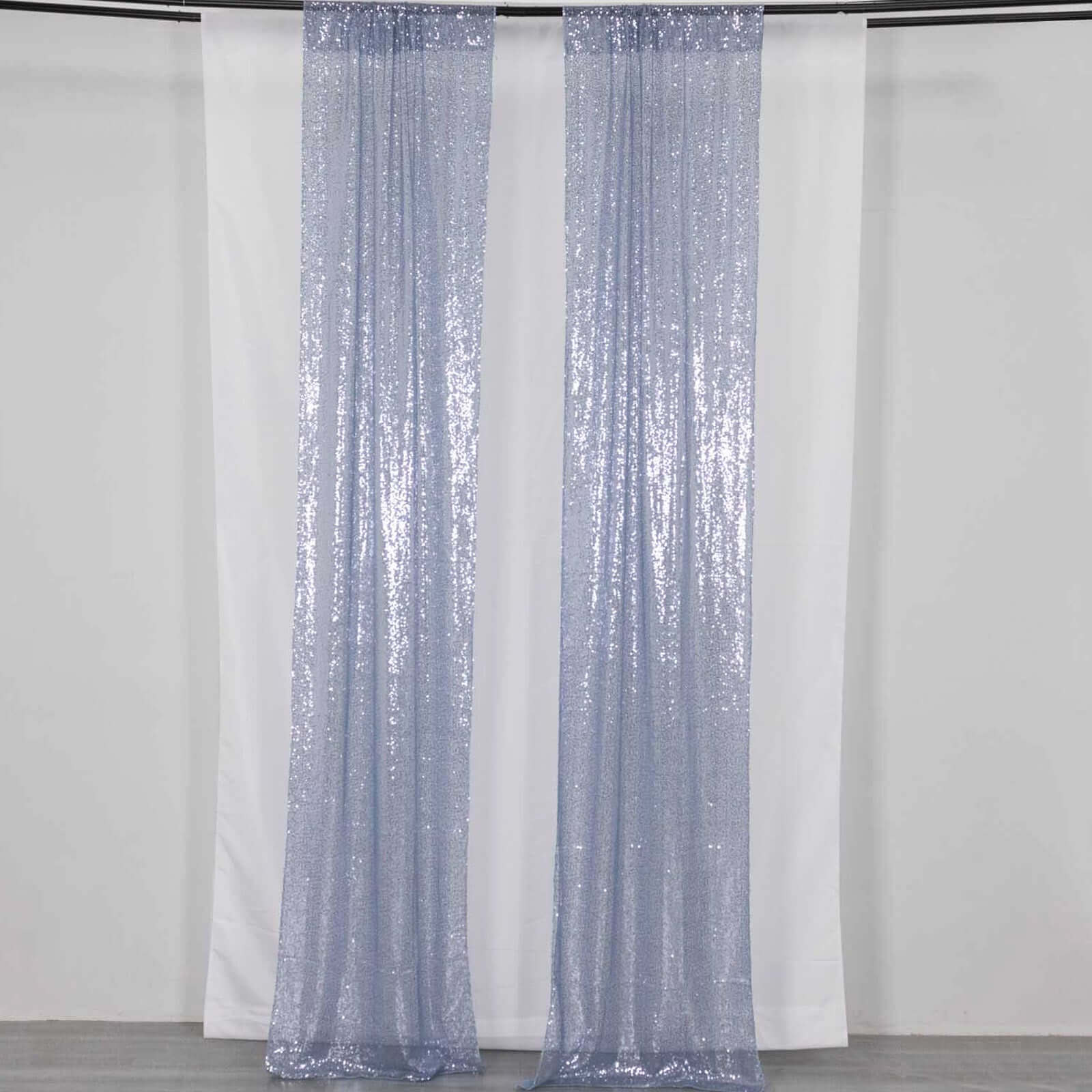 2 Pack Dusty Blue Sequin Event Curtain Drapes with Rod Pockets, Seamless Backdrop Event Panels - 8ftx2ft - Bell Racket Store