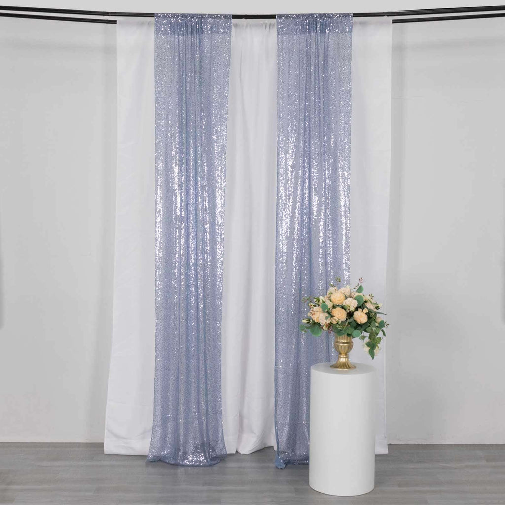 2 Pack Dusty Blue Sequin Event Curtain Drapes with Rod Pockets, Seamless Backdrop Event Panels - 8ftx2ft - Bell Racket Store
