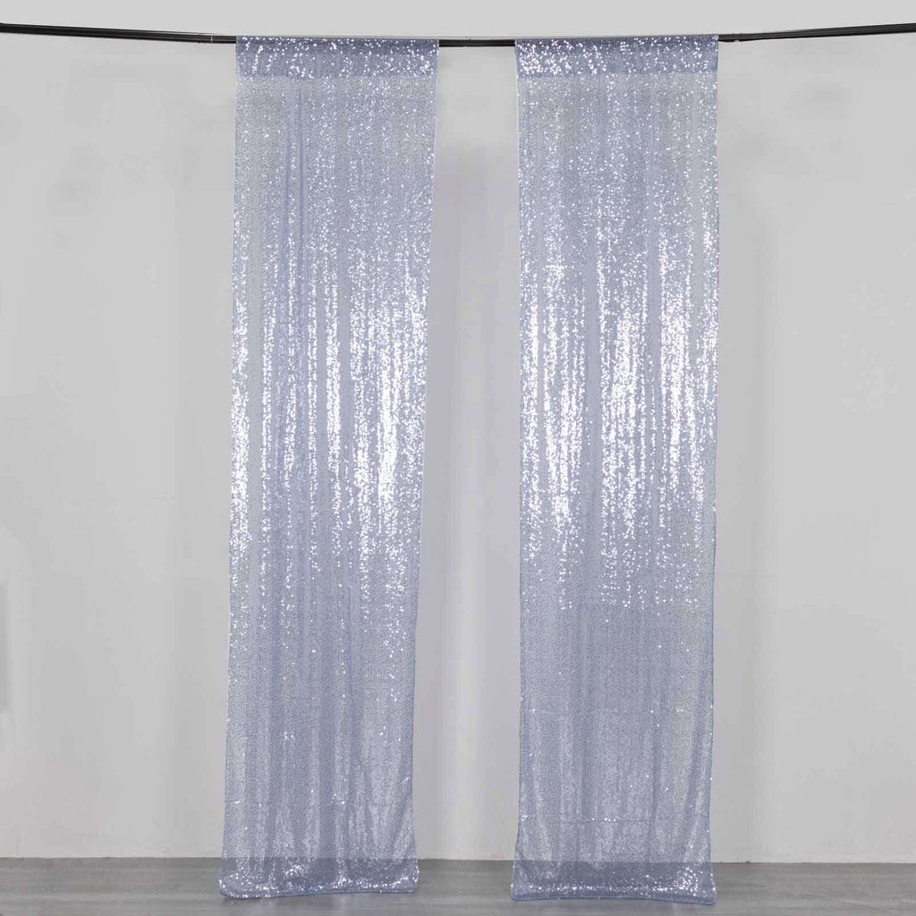 2 Pack Dusty Blue Sequin Event Curtain Drapes with Rod Pockets, Seamless Backdrop Event Panels - 8ftx2ft - Bell Racket Store