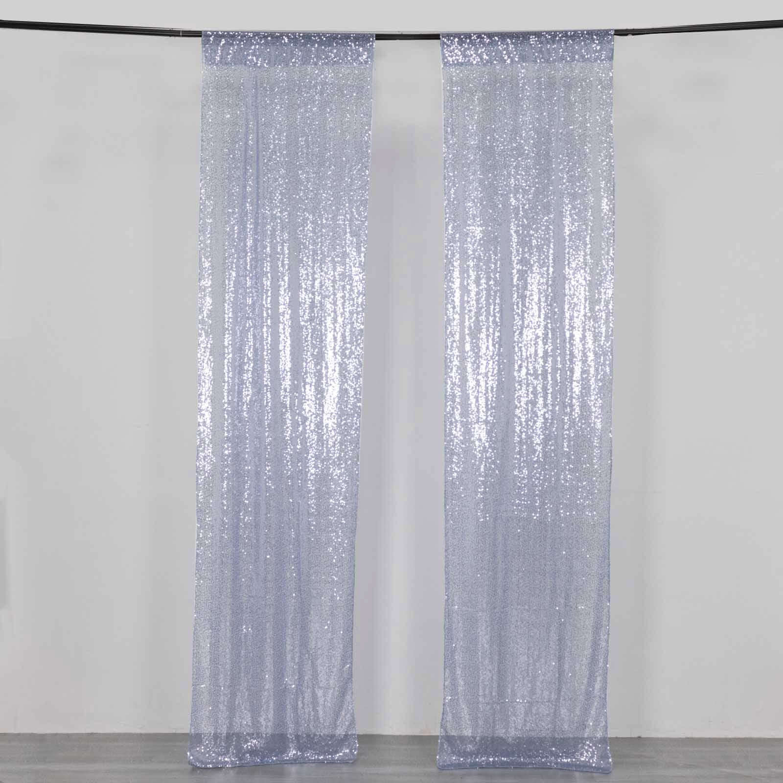 2 Pack Dusty Blue Sequin Event Curtain Drapes with Rod Pockets, Seamless Backdrop Event Panels - 8ftx2ft - Bell Racket Store