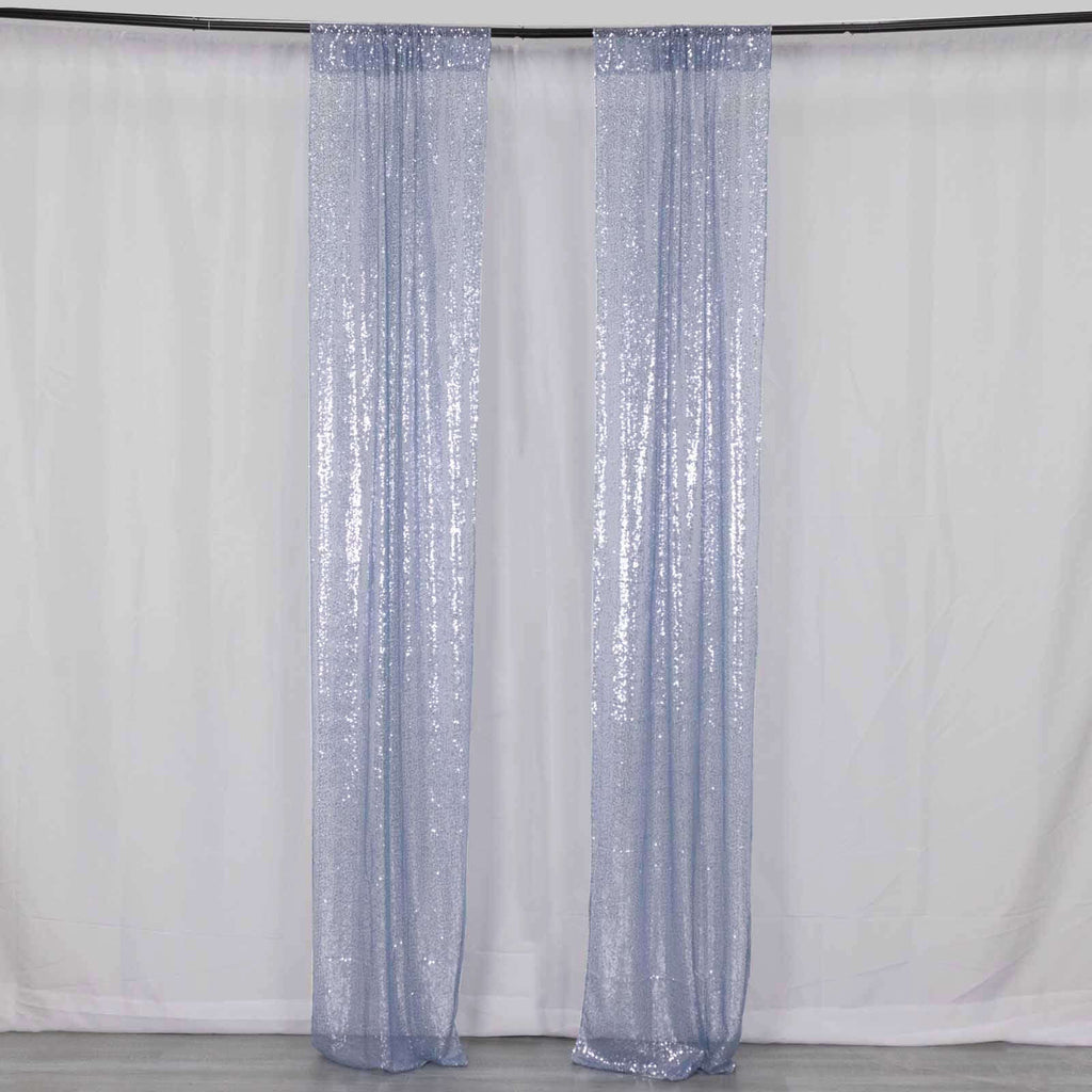 2 Pack Dusty Blue Sequin Event Curtain Drapes with Rod Pockets, Seamless Backdrop Event Panels - 8ftx2ft - Bell Racket Store