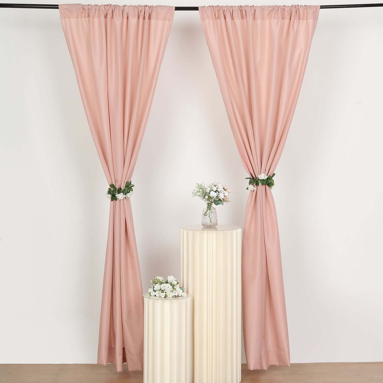 2 Pack Dusty Rose Polyester Event Curtain Drapes, 10ftx8ft Backdrop Event Panels With Rod Pockets 130 GSM - Bell Racket Store