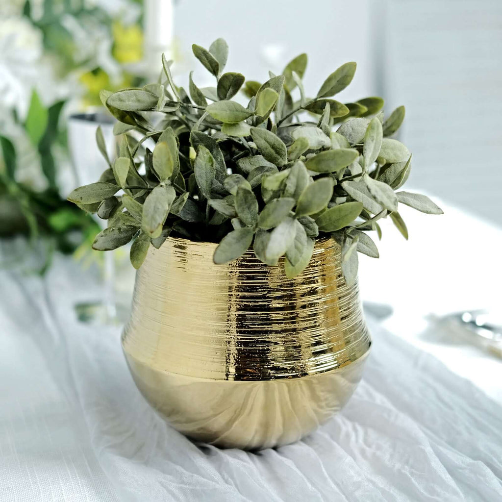 2 - Pack Flower Plant Pots Textured Round Design Metallic Gold - Ceramic Cylindrical Bell Shaped Planters 6" - Bell Racket Store