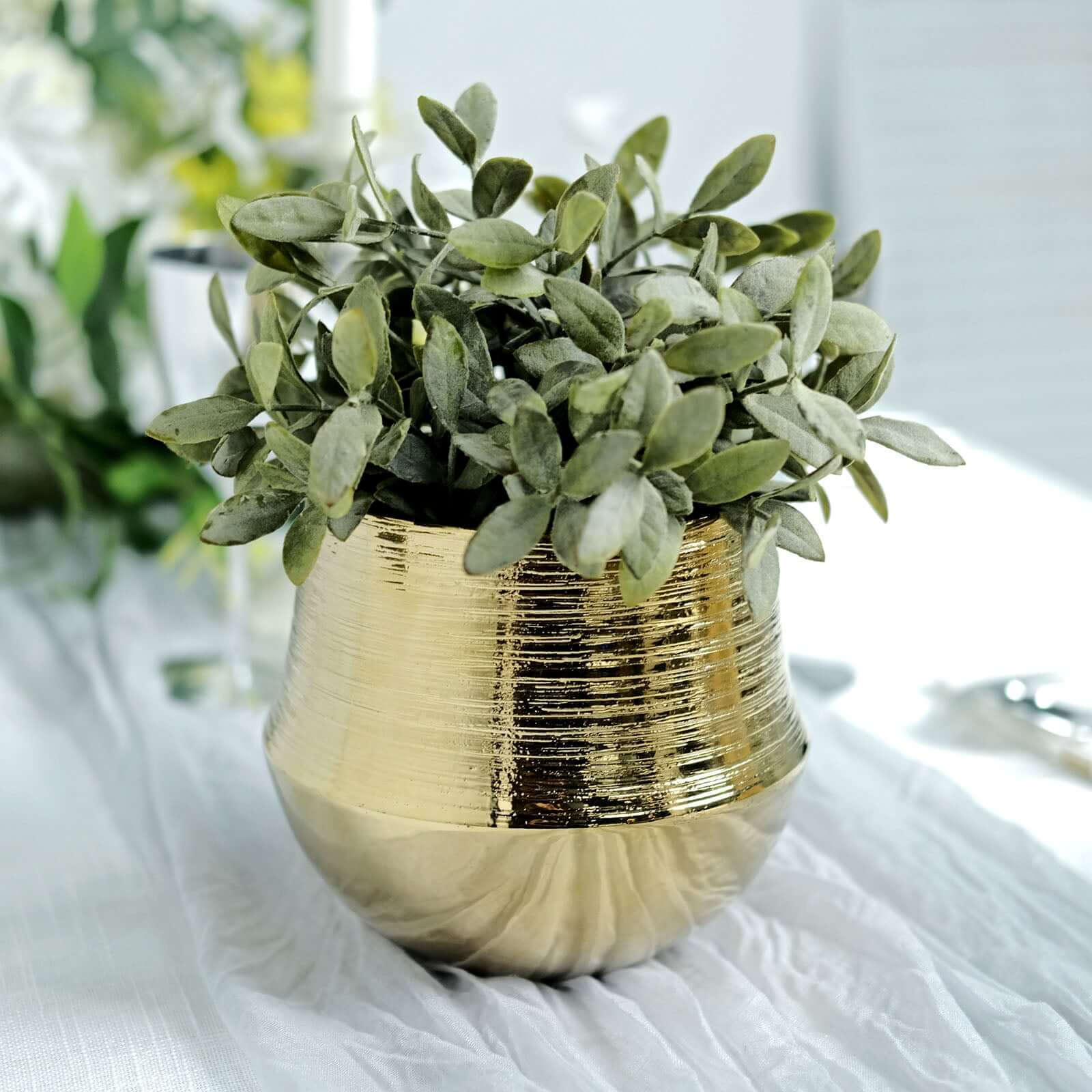 2 - Pack Flower Plant Pots Textured Round Design Metallic Gold - Ceramic Cylindrical Bell Shaped Planters 6" - Bell Racket Store
