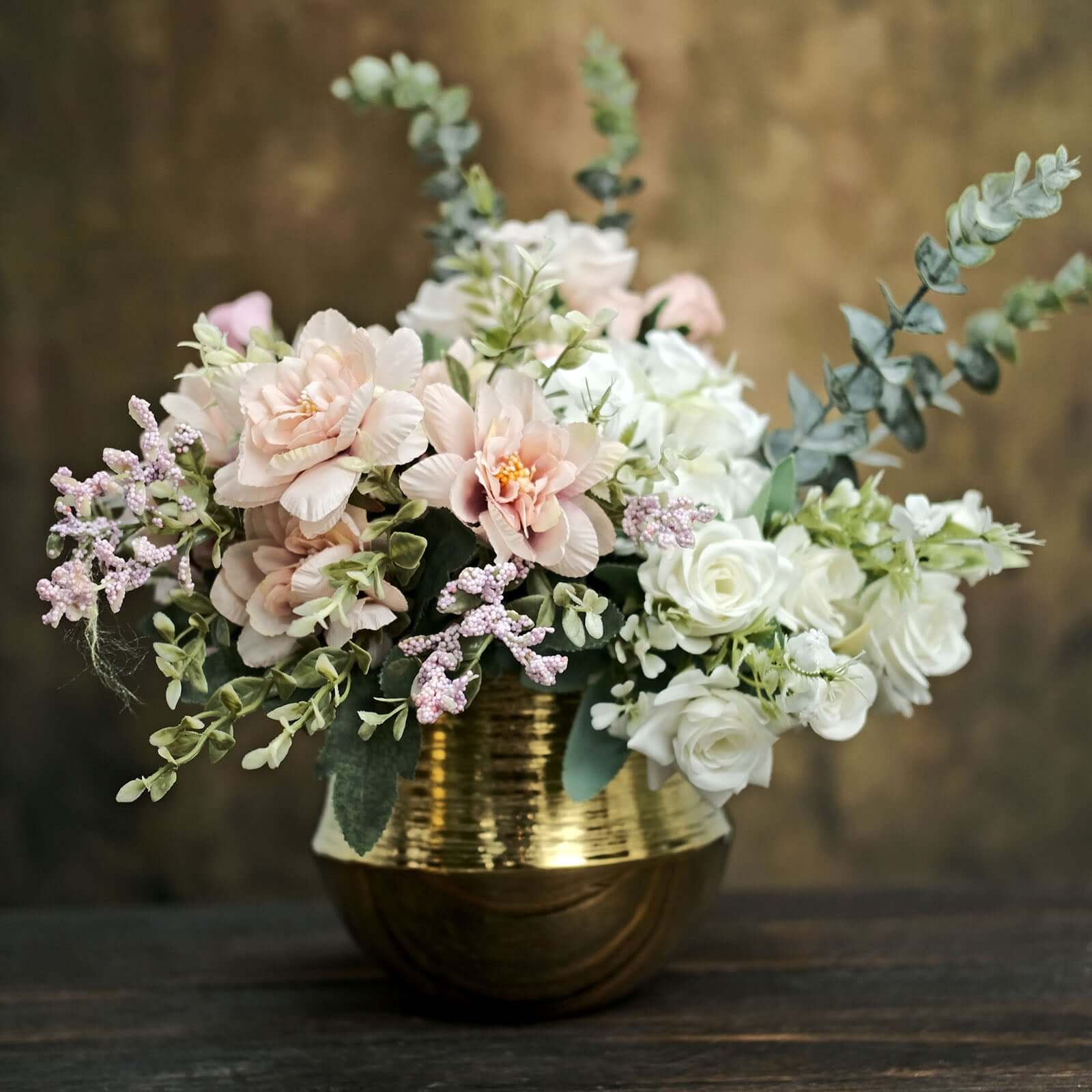 2 - Pack Flower Plant Pots Textured Round Design Metallic Gold - Ceramic Cylindrical Bell Shaped Planters 6" - Bell Racket Store