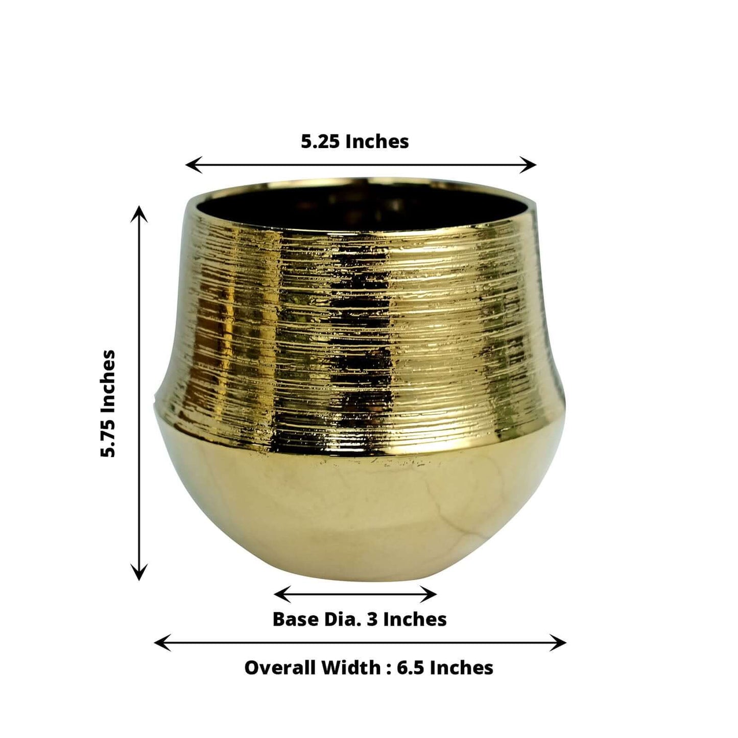 2 - Pack Flower Plant Pots Textured Round Design Metallic Gold - Ceramic Cylindrical Bell Shaped Planters 6" - Bell Racket Store