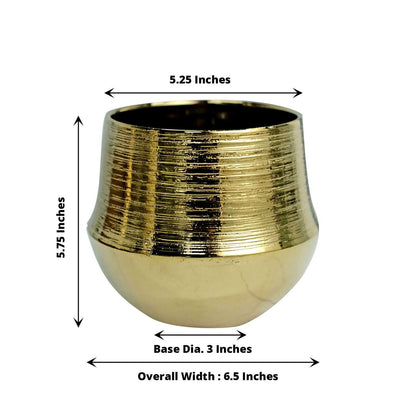 2 - Pack Flower Plant Pots Textured Round Design Metallic Gold - Ceramic Cylindrical Bell Shaped Planters 6" - Bell Racket Store