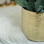 2 - Pack Flower Plant Pots Textured Round Design Metallic Gold - Ceramic Cylindrical Indoor Planters 5" - Bell Racket Store