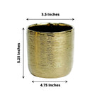 2 - Pack Flower Plant Pots Textured Round Design Metallic Gold - Ceramic Cylindrical Indoor Planters 5" - Bell Racket Store