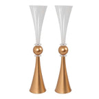2 - Pack Flower Vases Trumpet Design with Crystal Embellishments Clear and Gold - Reversible Plastic Centerpieces for Events 27" - Bell Racket Store