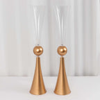2 - Pack Flower Vases Trumpet Design with Crystal Embellishments Clear and Gold - Reversible Plastic Centerpieces for Events 27" - Bell Racket Store