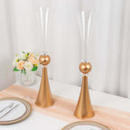 2 - Pack Flower Vases Trumpet Design with Crystal Embellishments Clear and Gold - Reversible Plastic Centerpieces for Events 27" - Bell Racket Store