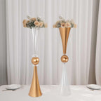 2 - Pack Flower Vases Trumpet Design with Crystal Embellishments Clear and Gold - Reversible Plastic Centerpieces for Events 27" - Bell Racket Store