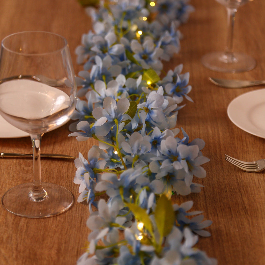 2 - Pack Garland String Lights Jasmine Silk Flower Design Blue Warm White - Battery Operated Hanging DÃ©cor 6ft - Bell Racket Store