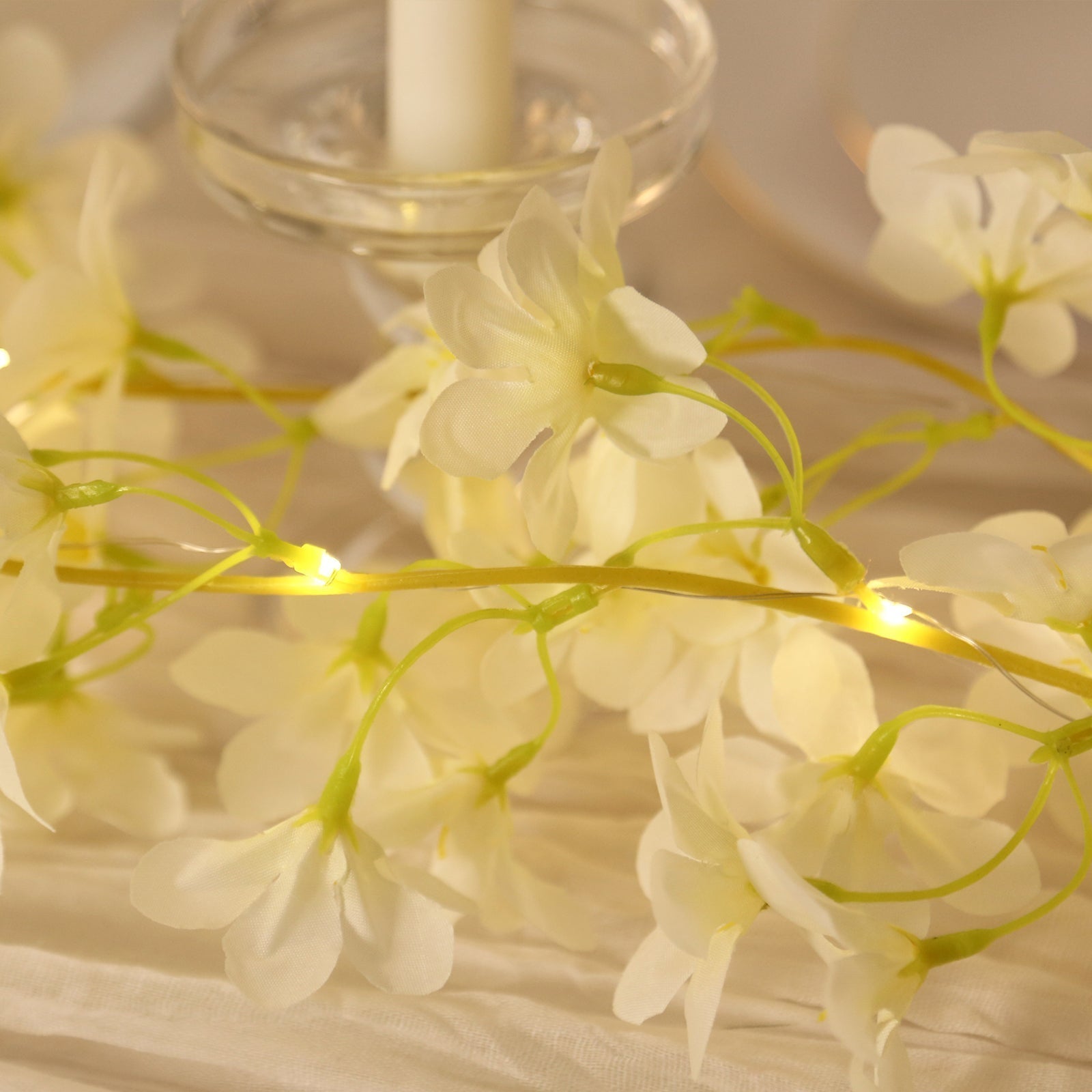 2 - Pack Garland String Lights Jasmine Silk Flower Design White Warm White - Battery Operated Hanging DÃ©cor 6ft - Bell Racket Store