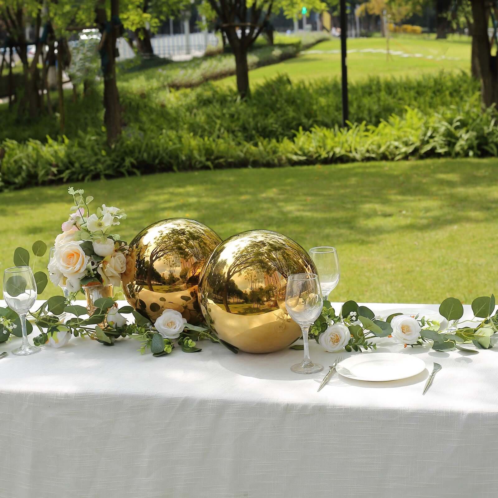 2 - Pack Gazing Globe Mirror Ball Reflective Hollow Stainless Steel Gold Spheres - Decorative Outdoor Garden Display 12" - Bell Racket Store