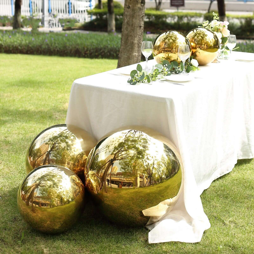 2 - Pack Gazing Globe Mirror Ball Reflective Hollow Stainless Steel Gold Spheres - Decorative Outdoor Garden Display 12" - Bell Racket Store