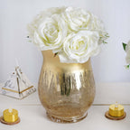 2-Pack Glass Hurricane Vases Bell Shaped Crackle Gold Curvy Design - Stylish Candle Holder Centerpieces 8"