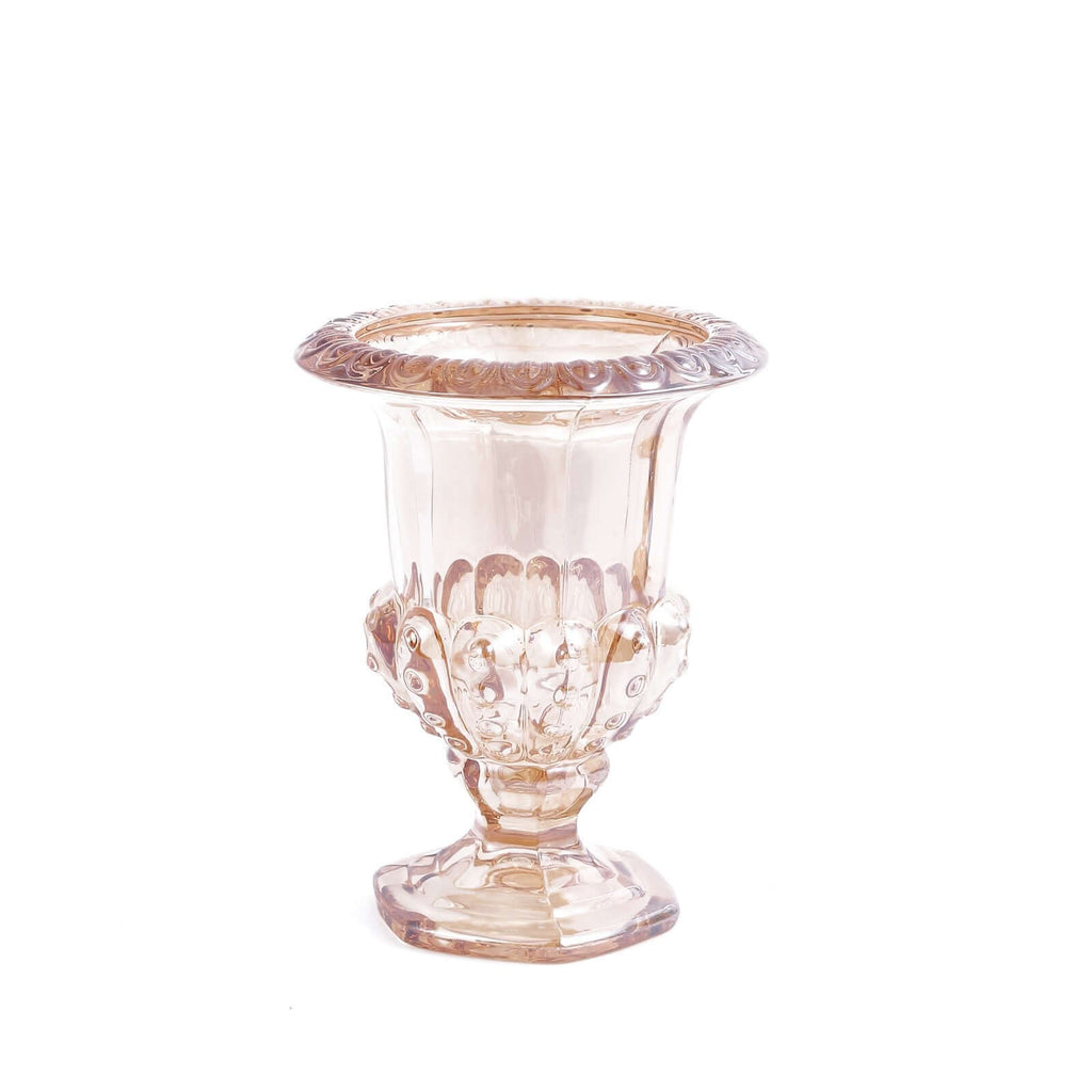 2 - Pack Glass Mini Pedestal Flower Vases in Classic Roman Urn Style Amber Gold - Sophisticated Wedding Table Centerpieces 6" - Bell Racket Store