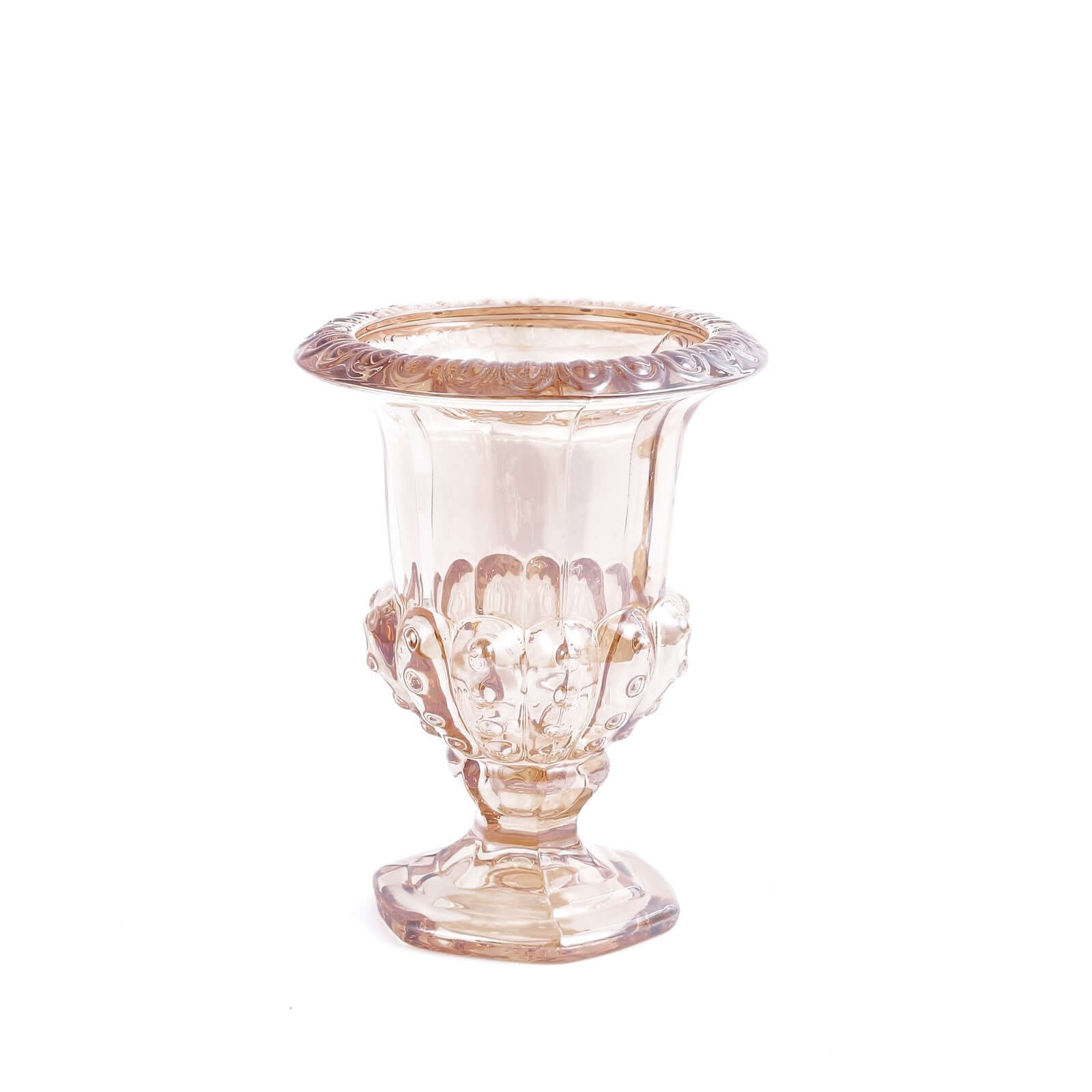 2 - Pack Glass Mini Pedestal Flower Vases in Classic Roman Urn Style Amber Gold - Sophisticated Wedding Table Centerpieces 6" - Bell Racket Store