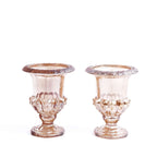 2 - Pack Glass Mini Pedestal Flower Vases in Classic Roman Urn Style Amber Gold - Sophisticated Wedding Table Centerpieces 6" - Bell Racket Store