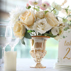 2 - Pack Glass Mini Pedestal Flower Vases in Classic Roman Urn Style Amber Gold - Sophisticated Wedding Table Centerpieces 6" - Bell Racket Store