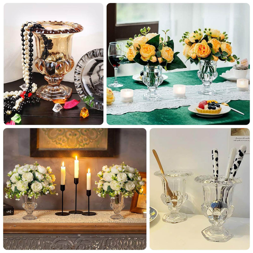 2 - Pack Glass Mini Pedestal Flower Vases in Classic Roman Urn Style Amber Gold - Sophisticated Wedding Table Centerpieces 6" - Bell Racket Store