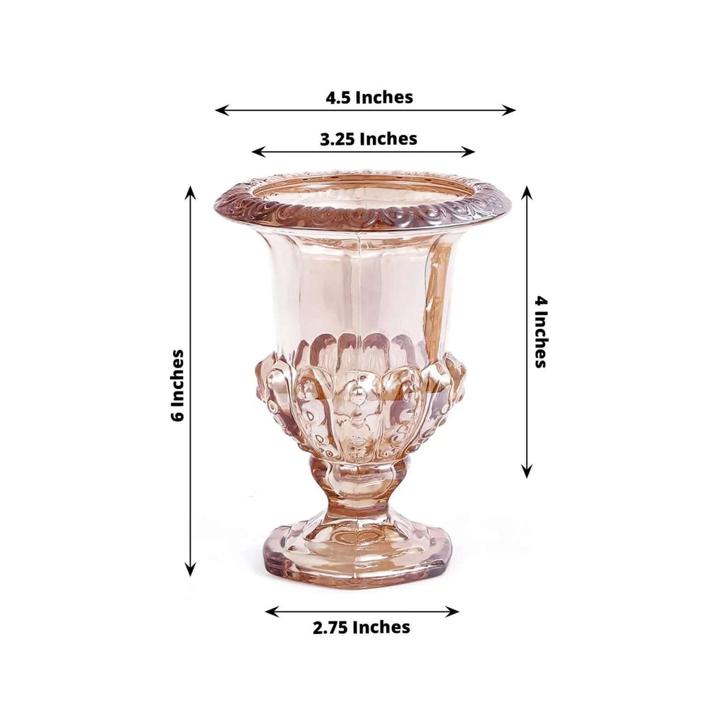 2 - Pack Glass Mini Pedestal Flower Vases in Classic Roman Urn Style Amber Gold - Sophisticated Wedding Table Centerpieces 6" - Bell Racket Store