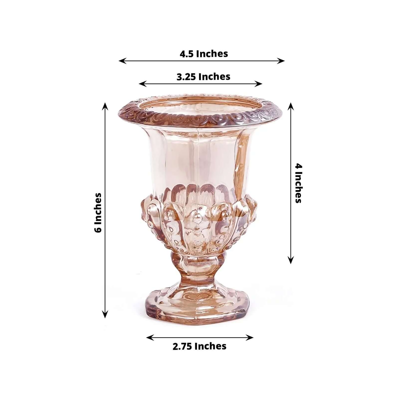 2 - Pack Glass Mini Pedestal Flower Vases in Classic Roman Urn Style Amber Gold - Sophisticated Wedding Table Centerpieces 6" - Bell Racket Store