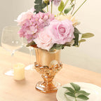 2 - Pack Glass Mini Pedestal Flower Vases in Classic Roman Urn Style Amber Gold - Sophisticated Wedding Table Centerpieces 8" - Bell Racket Store