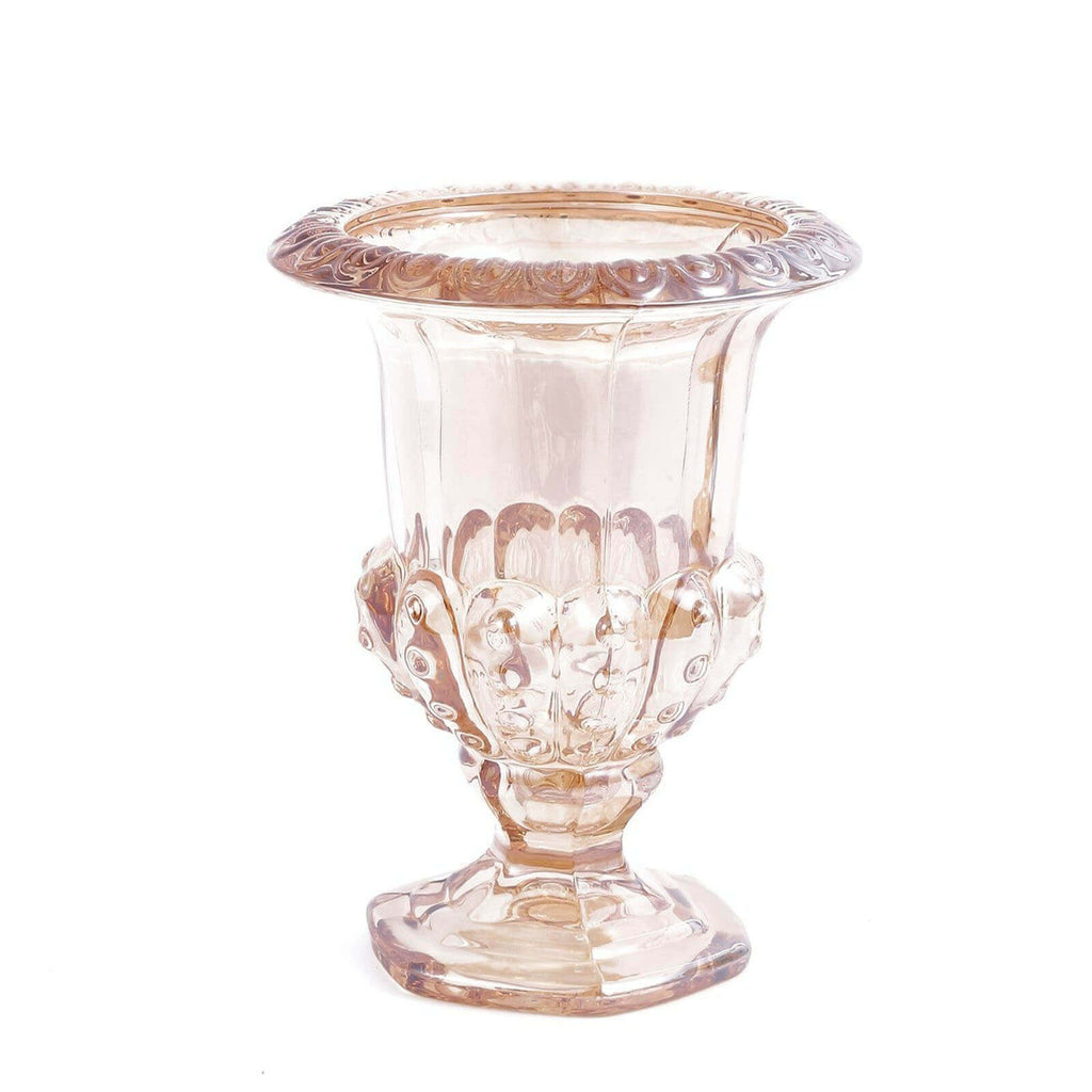 2 - Pack Glass Mini Pedestal Flower Vases in Classic Roman Urn Style Amber Gold - Sophisticated Wedding Table Centerpieces 8" - Bell Racket Store