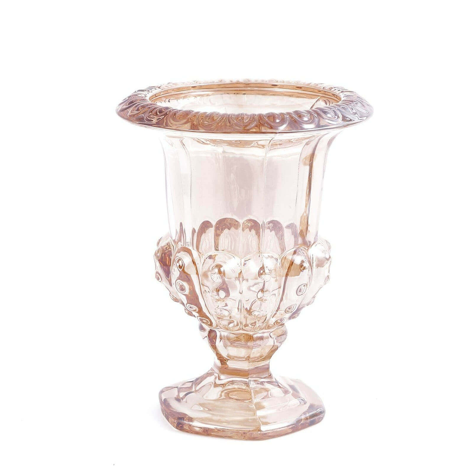 2 - Pack Glass Mini Pedestal Flower Vases in Classic Roman Urn Style Amber Gold - Sophisticated Wedding Table Centerpieces 8" - Bell Racket Store