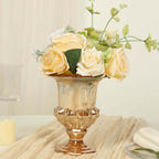 2 - Pack Glass Mini Pedestal Flower Vases in Classic Roman Urn Style Amber Gold - Sophisticated Wedding Table Centerpieces 8" - Bell Racket Store
