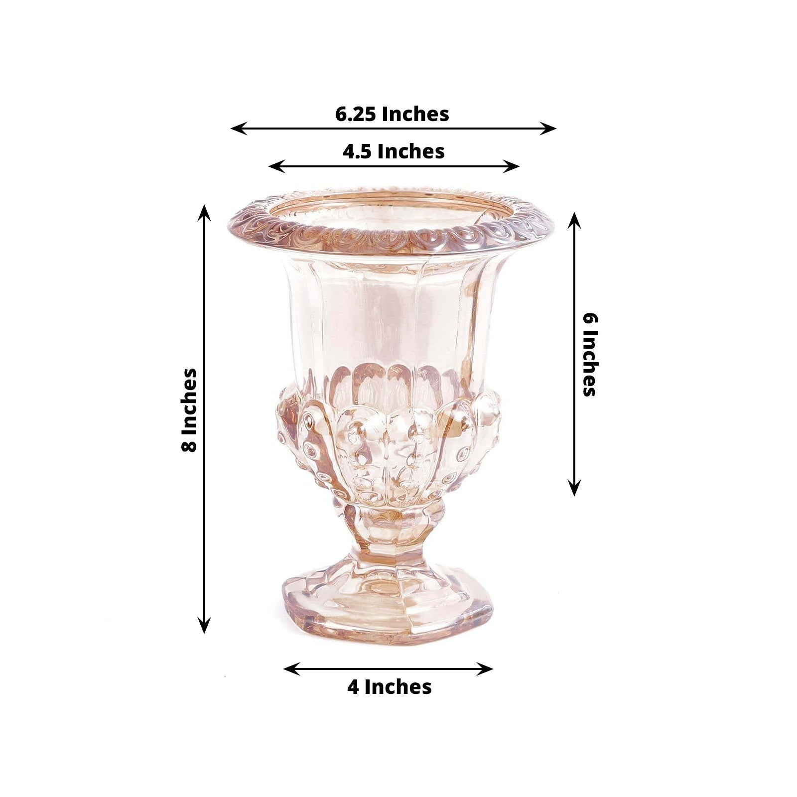 2 - Pack Glass Mini Pedestal Flower Vases in Classic Roman Urn Style Amber Gold - Sophisticated Wedding Table Centerpieces 8" - Bell Racket Store