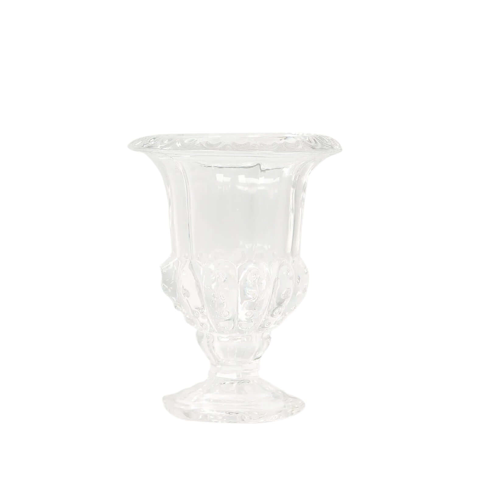 2 - Pack Glass Mini Pedestal Flower Vases in Classic Roman Urn Style Clear - Sophisticated Wedding Table Centerpieces 6" - Bell Racket Store
