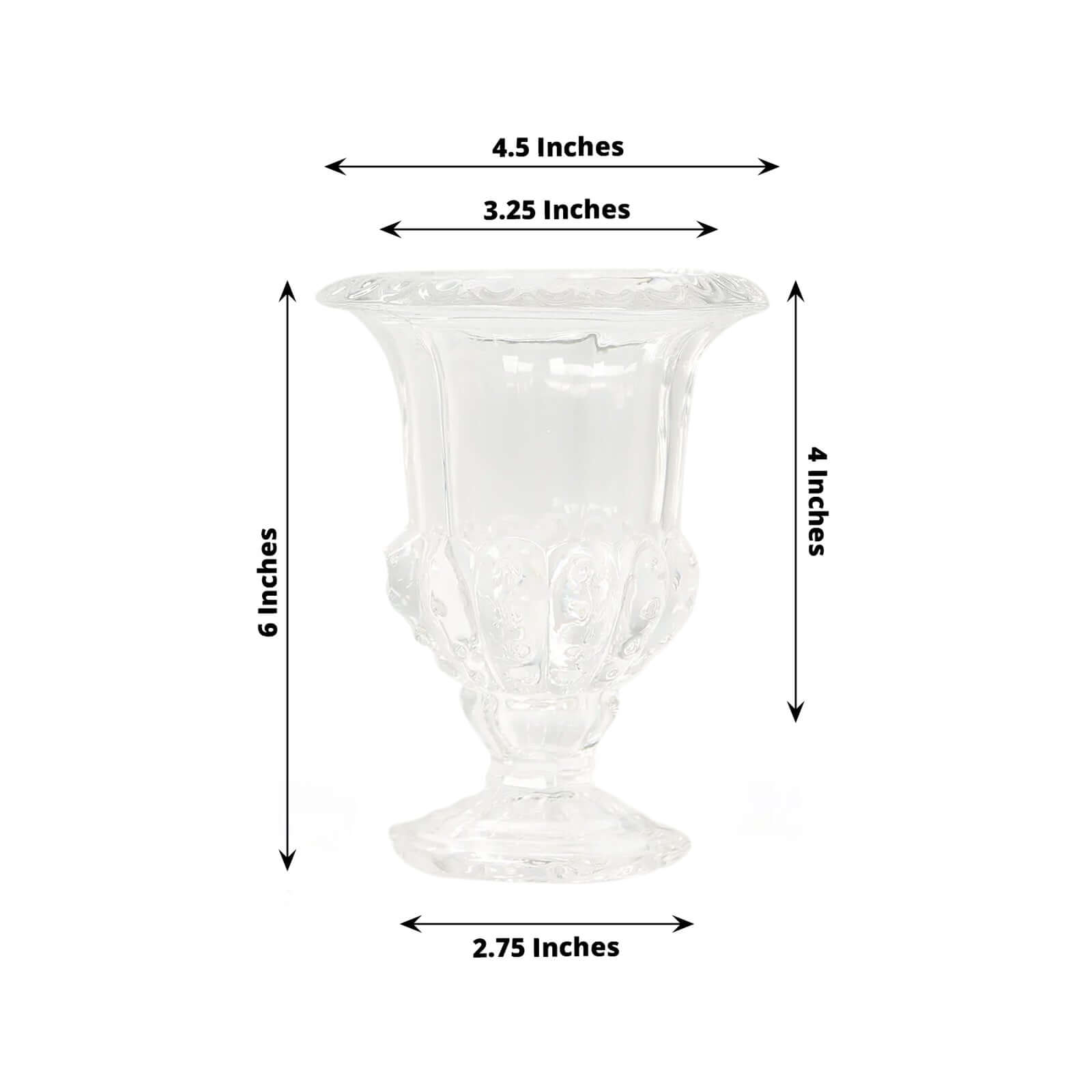 2 - Pack Glass Mini Pedestal Flower Vases in Classic Roman Urn Style Clear - Sophisticated Wedding Table Centerpieces 6" - Bell Racket Store