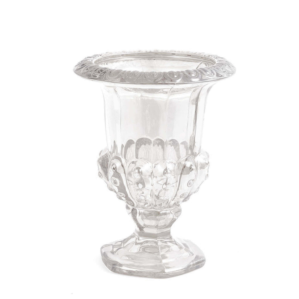 2 - Pack Glass Mini Pedestal Flower Vases in Classic Roman Urn Style Clear - Sophisticated Wedding Table Centerpieces 8" - Bell Racket Store