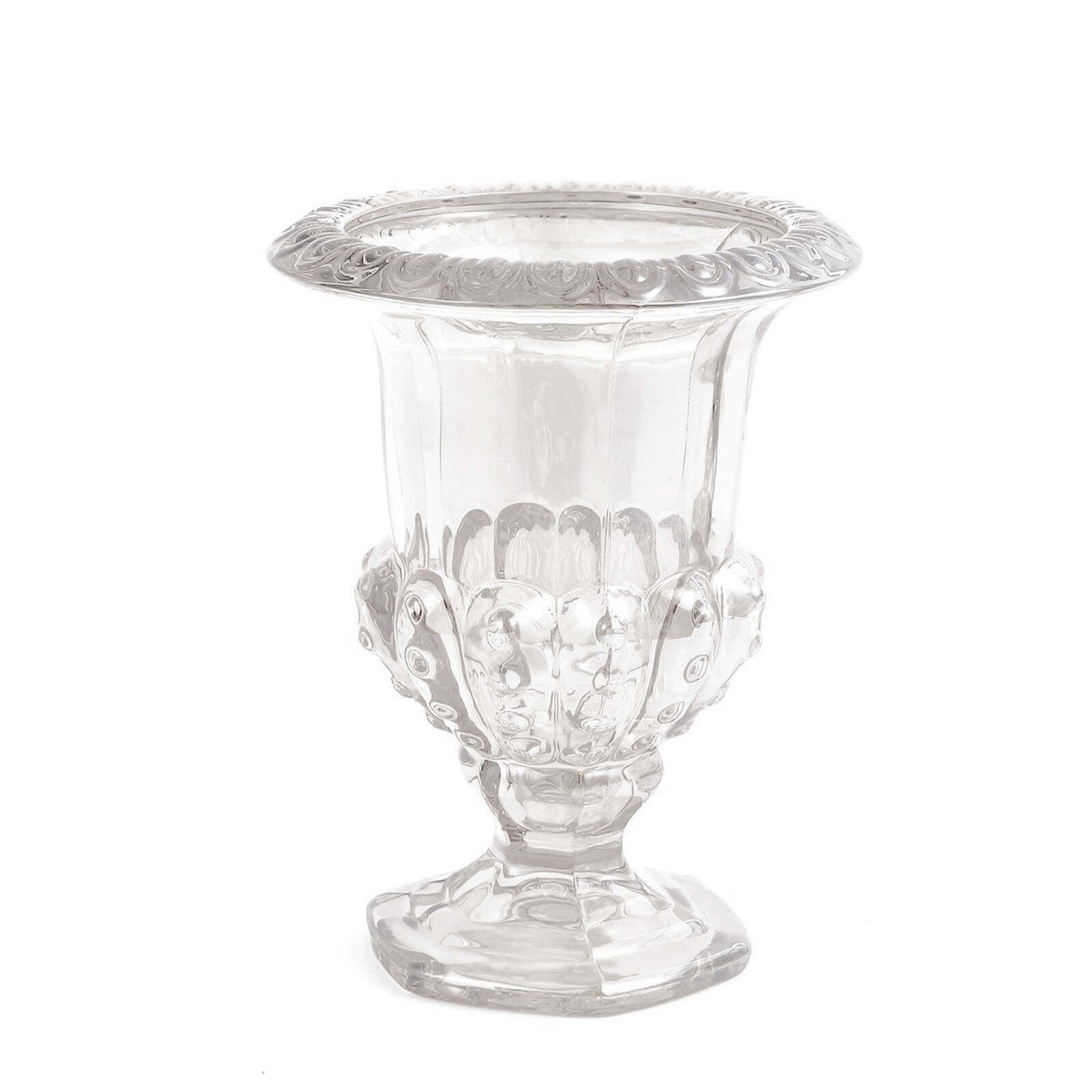 2 - Pack Glass Mini Pedestal Flower Vases in Classic Roman Urn Style Clear - Sophisticated Wedding Table Centerpieces 8" - Bell Racket Store