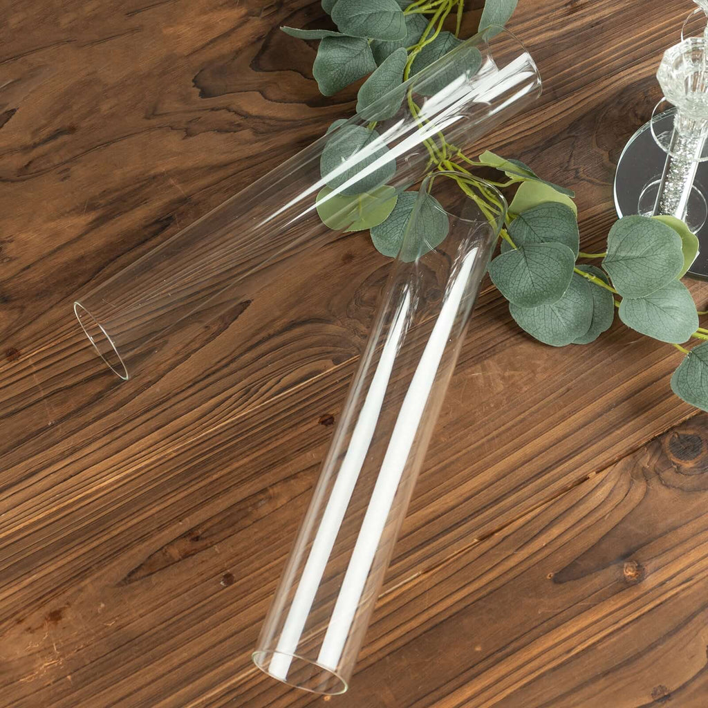 2 - Pack Glass Pillar Hurricane Candle Shades - Clear Chimney Tube with 2.25" Wide Open Ends 14" - Bell Racket Store