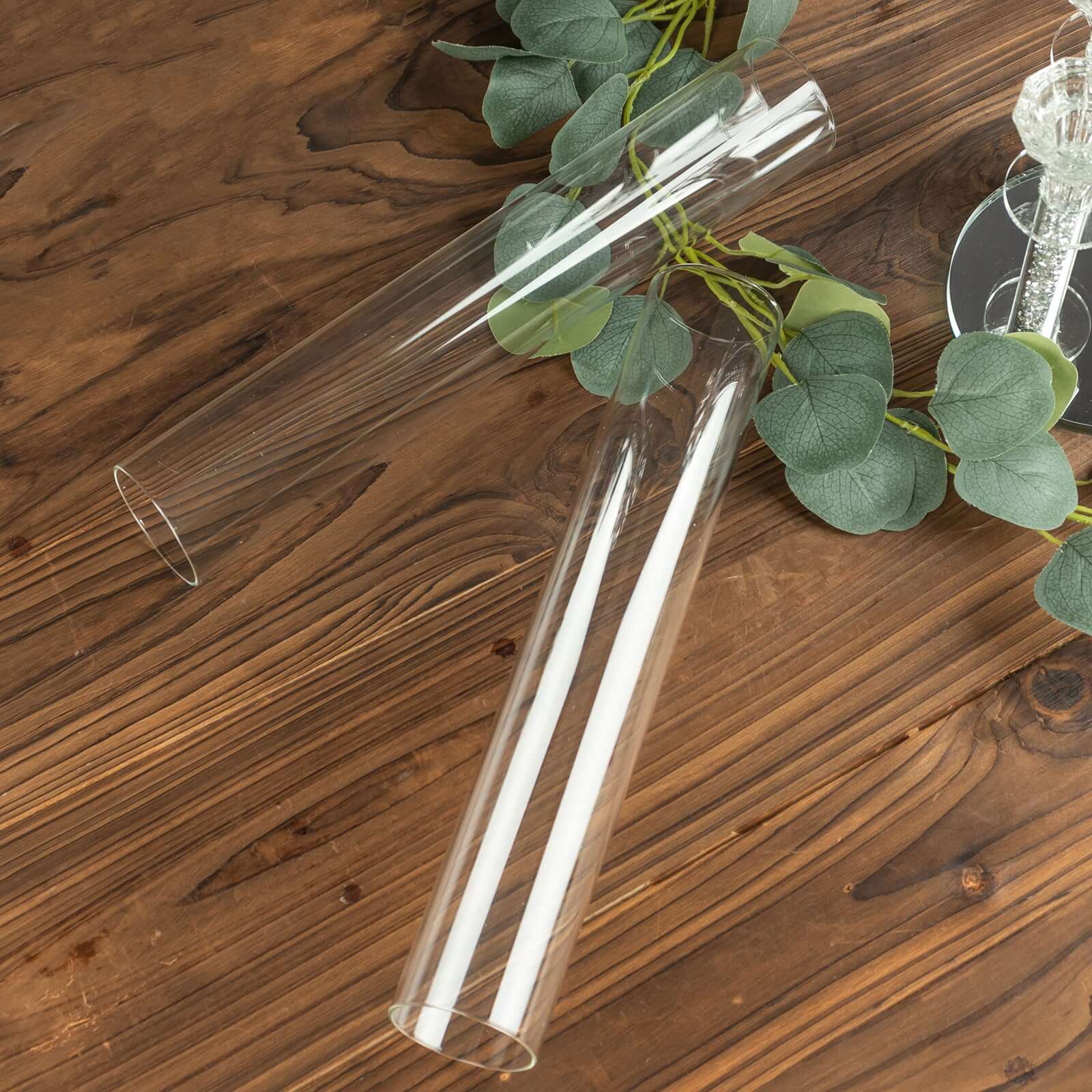 2 - Pack Glass Pillar Hurricane Candle Shades - Clear Chimney Tube with 2.25" Wide Open Ends 14" - Bell Racket Store