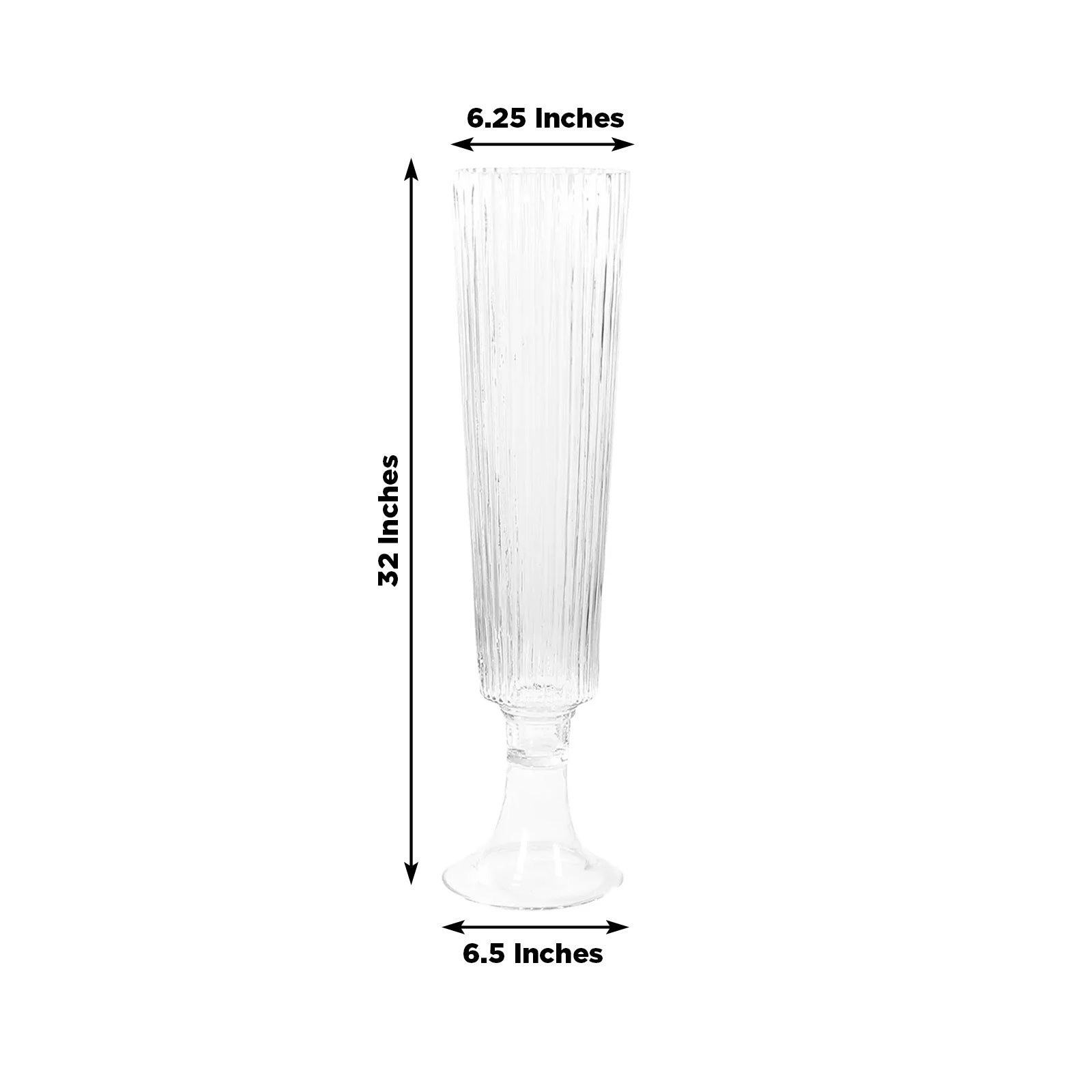 2 - Pack Glass Trumpet Vases Ribbed Design Clear - Durable Flower Centerpieces for Events 32" - Bell Racket Store