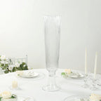 2 - Pack Glass Trumpet Vases Ribbed Design Clear - Durable Flower Centerpieces for Events 32" - Bell Racket Store