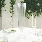 2 - Pack Glass Trumpet Vases Ribbed Design Clear - Durable Flower Centerpieces for Events 32" - Bell Racket Store