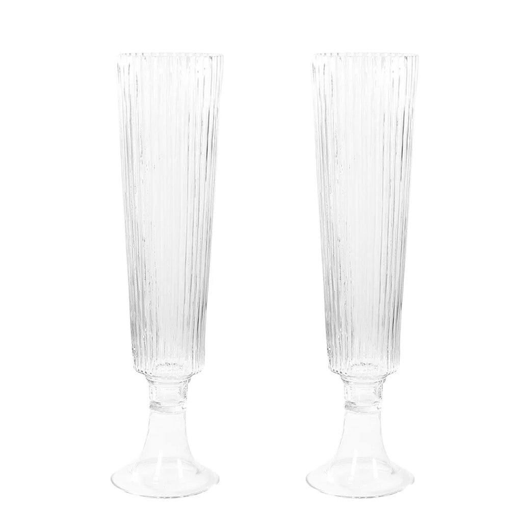 2 - Pack Glass Trumpet Vases Ribbed Design Clear - Durable Flower Centerpieces for Events 32" - Bell Racket Store