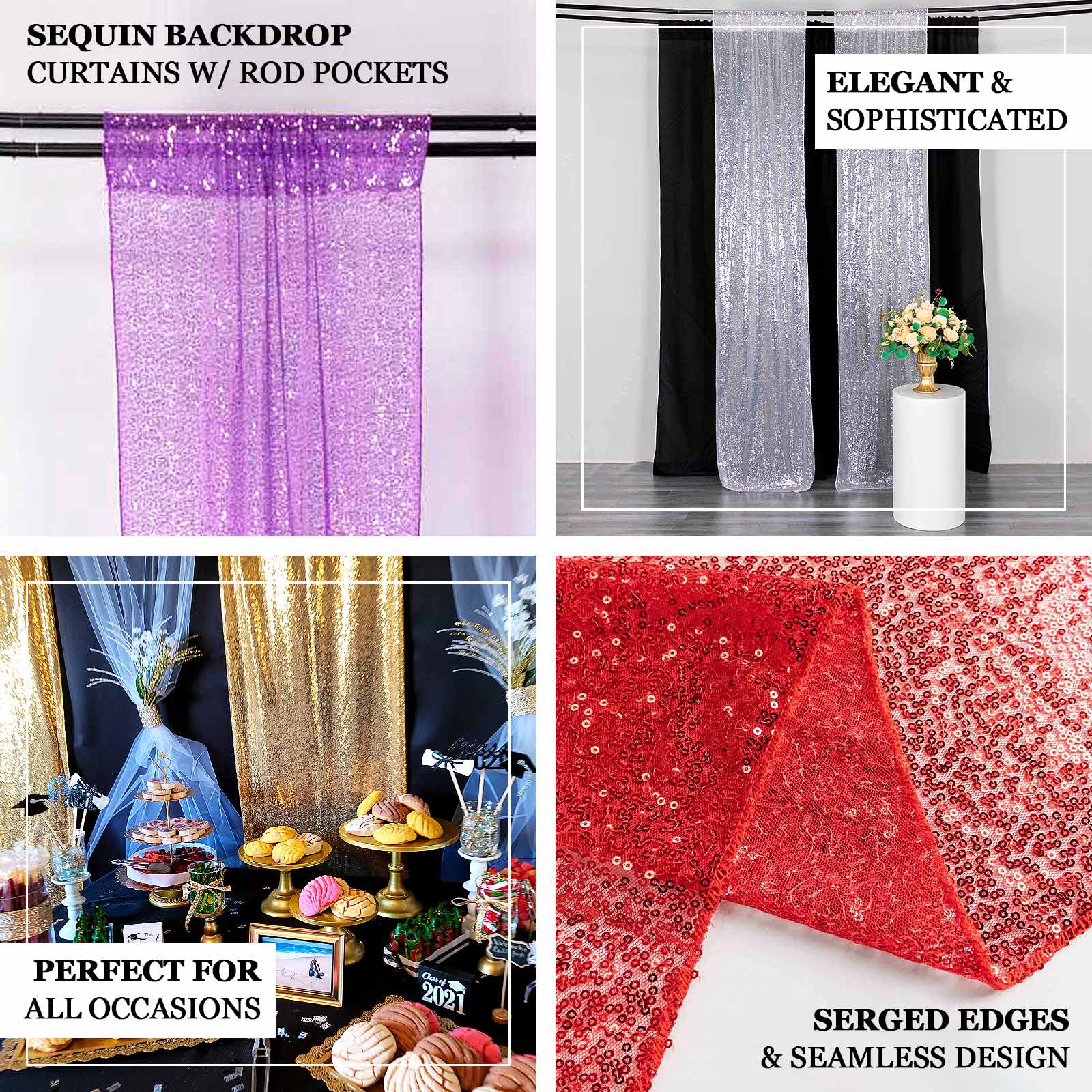 2 Pack Gold Sequin Event Curtain Drapes with Rod Pockets, Seamless Backdrop Event Panels - 8ftx2ft - Bell Racket Store